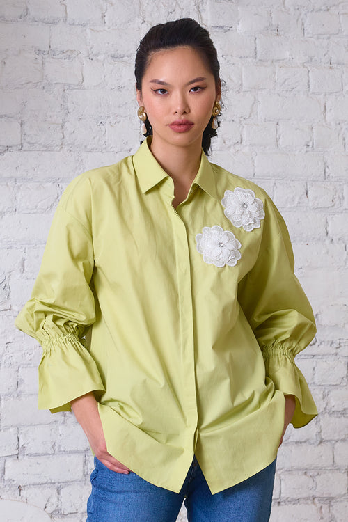 Green Petal Embroidered Shirt