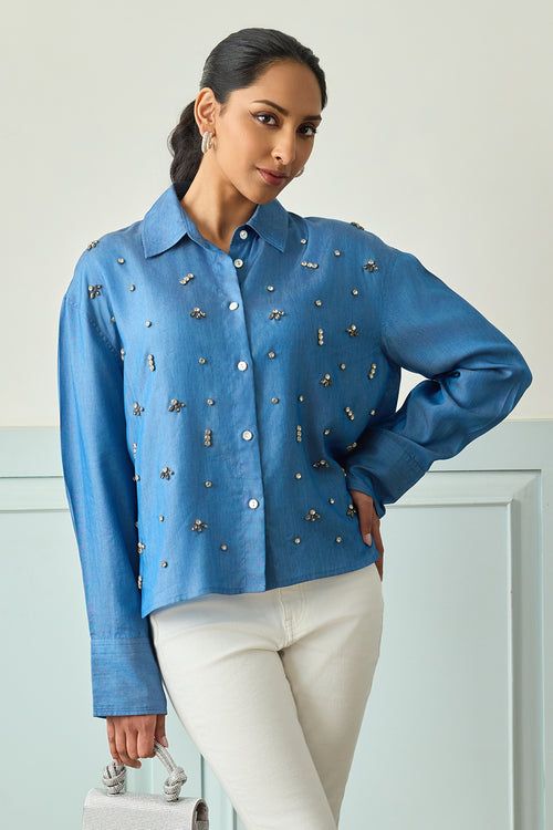 Luxe Embellished Denim Shirt