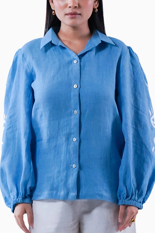 Blue Evil Eye Linen Shirt