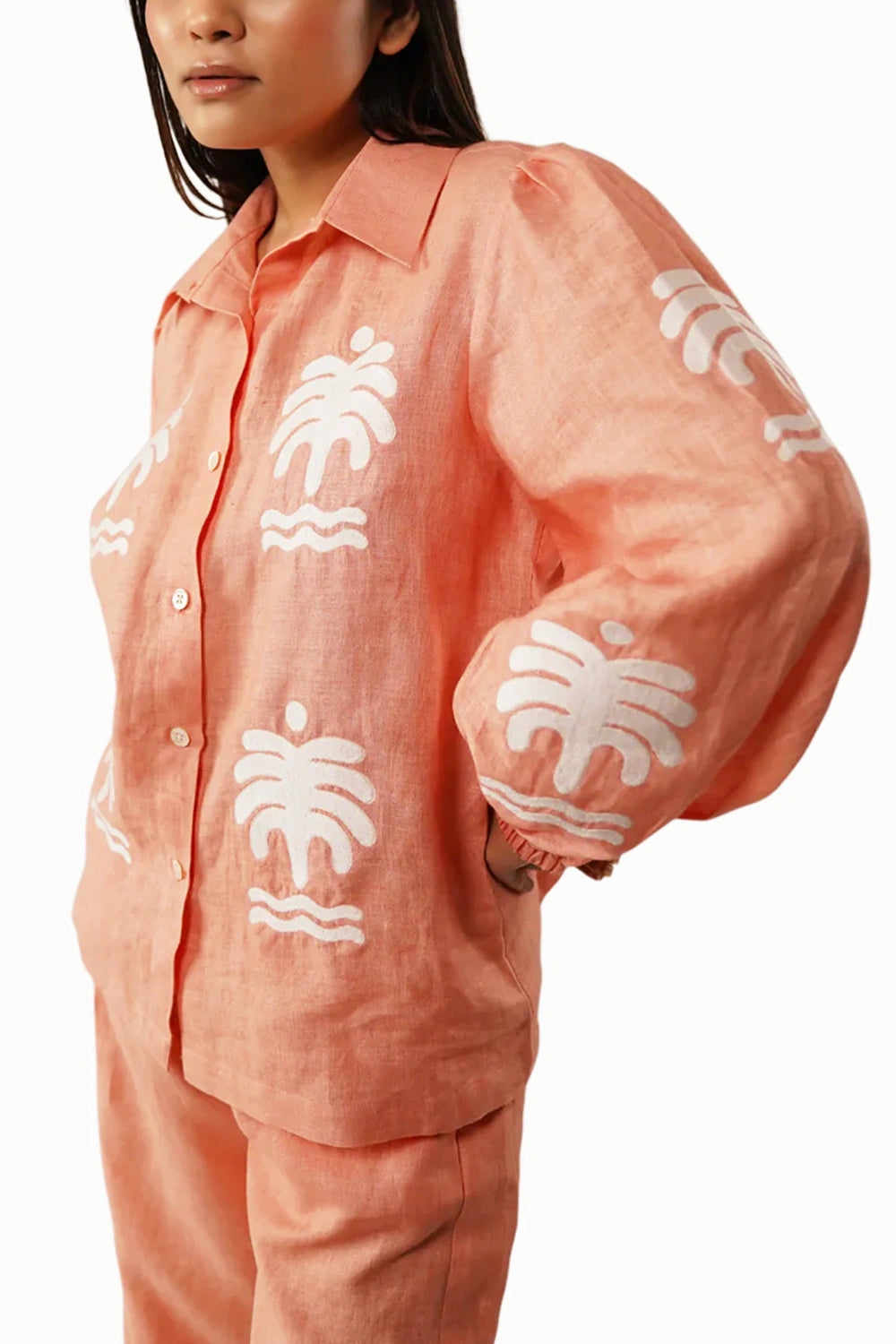 Peach Palm Drift Linen Shirt