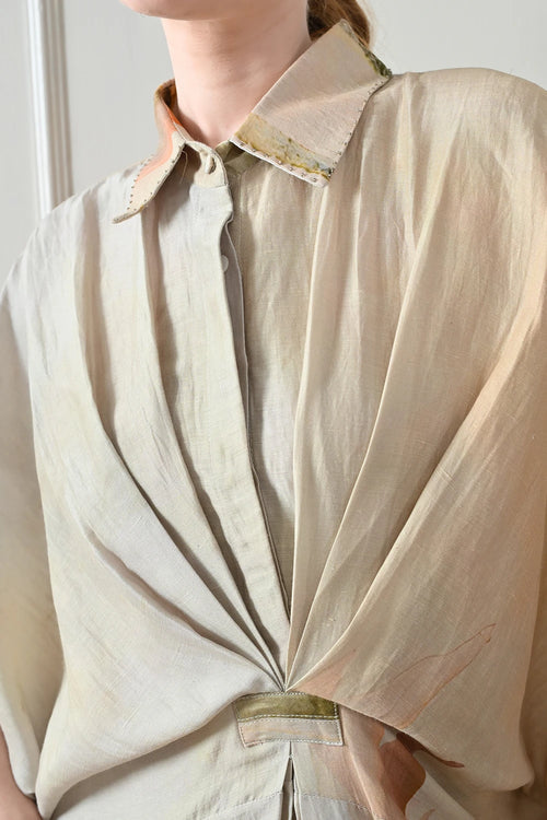 Beige Abstract Print Draped Dress