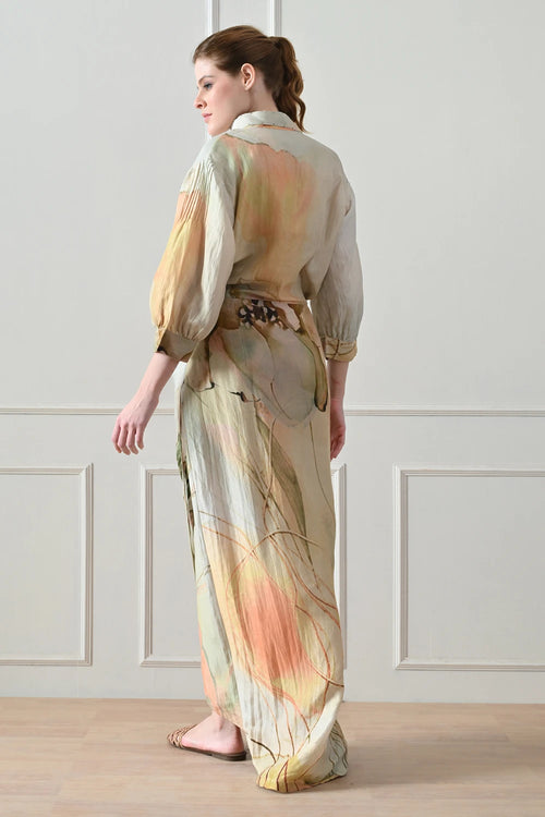 Beige Floral Overlay Long Dress