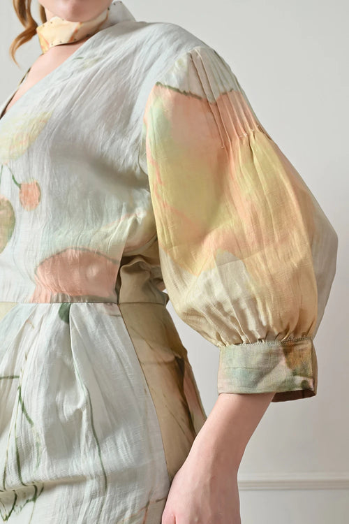 Beige Floral Overlay Long Dress