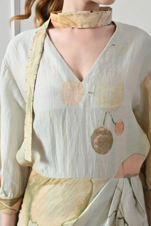 Beige Floral Overlay Long Dress