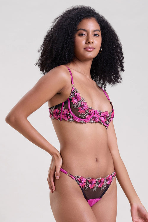 Iris Embroidered Quarter Cup Bra and Thong Set