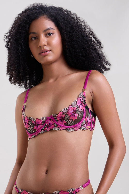 Iris Embroidered Quarter Cup Bra and Thong Set