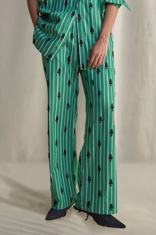 Motif Bead Embroidered Stripe Pant
