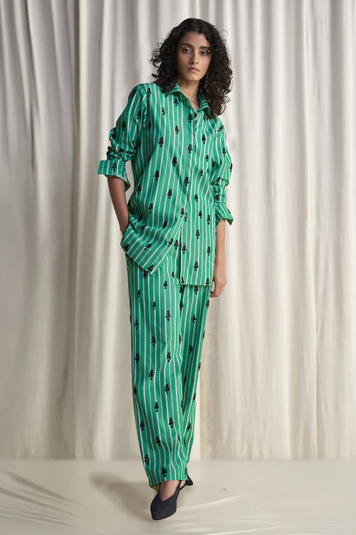 Motif Bead Embroidered Stripe Pant