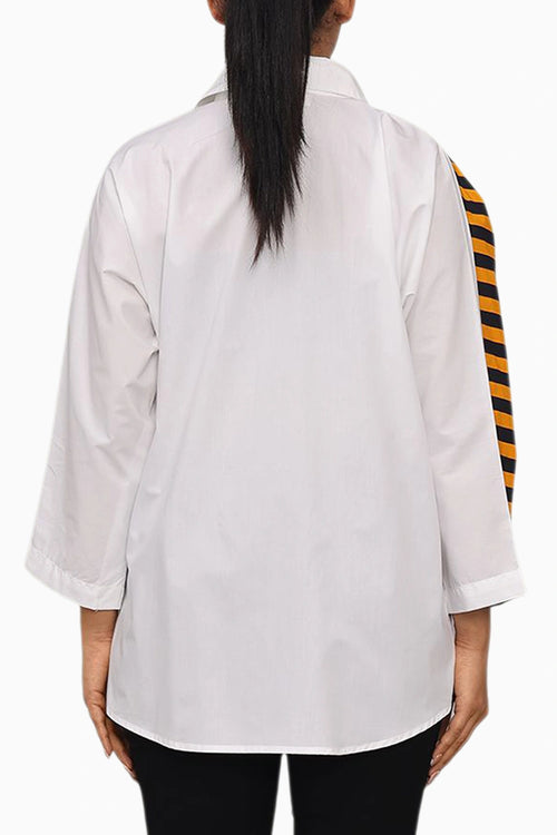 White Cotton Bomber Shirt With Embroidery