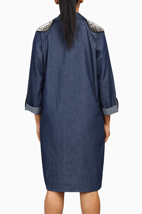 Denim Cotton Dress With Embroidery