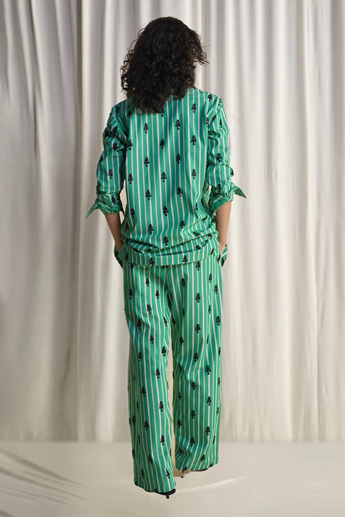 Motif Bead Embroidered Stripe Pant