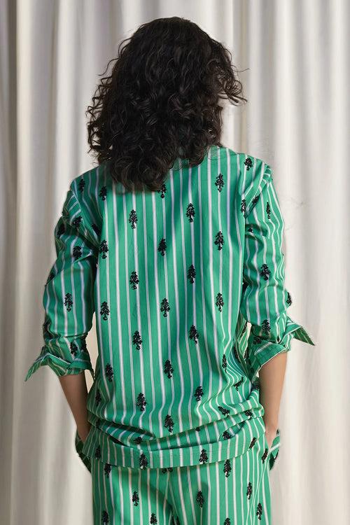 Motif Bead Embroidered Stripe Shirt