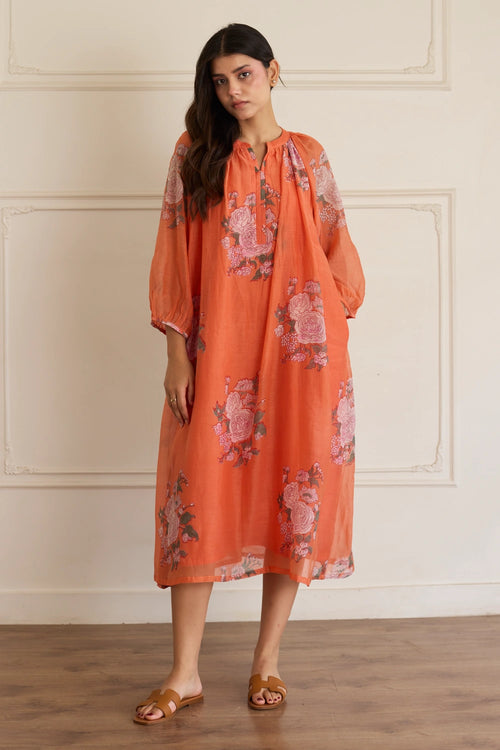 Saffron Sunset Floral Midi Dress