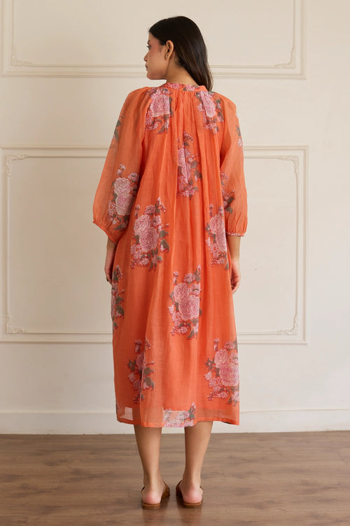 Saffron Sunset Floral Midi Dress