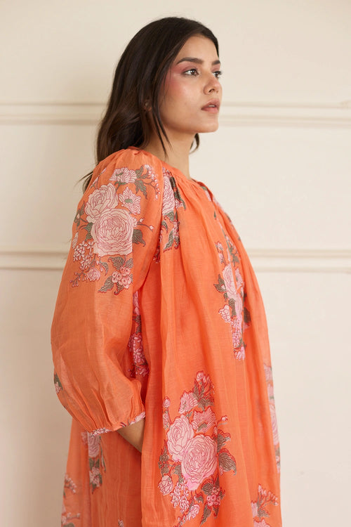 Saffron Sunset Floral Midi Dress
