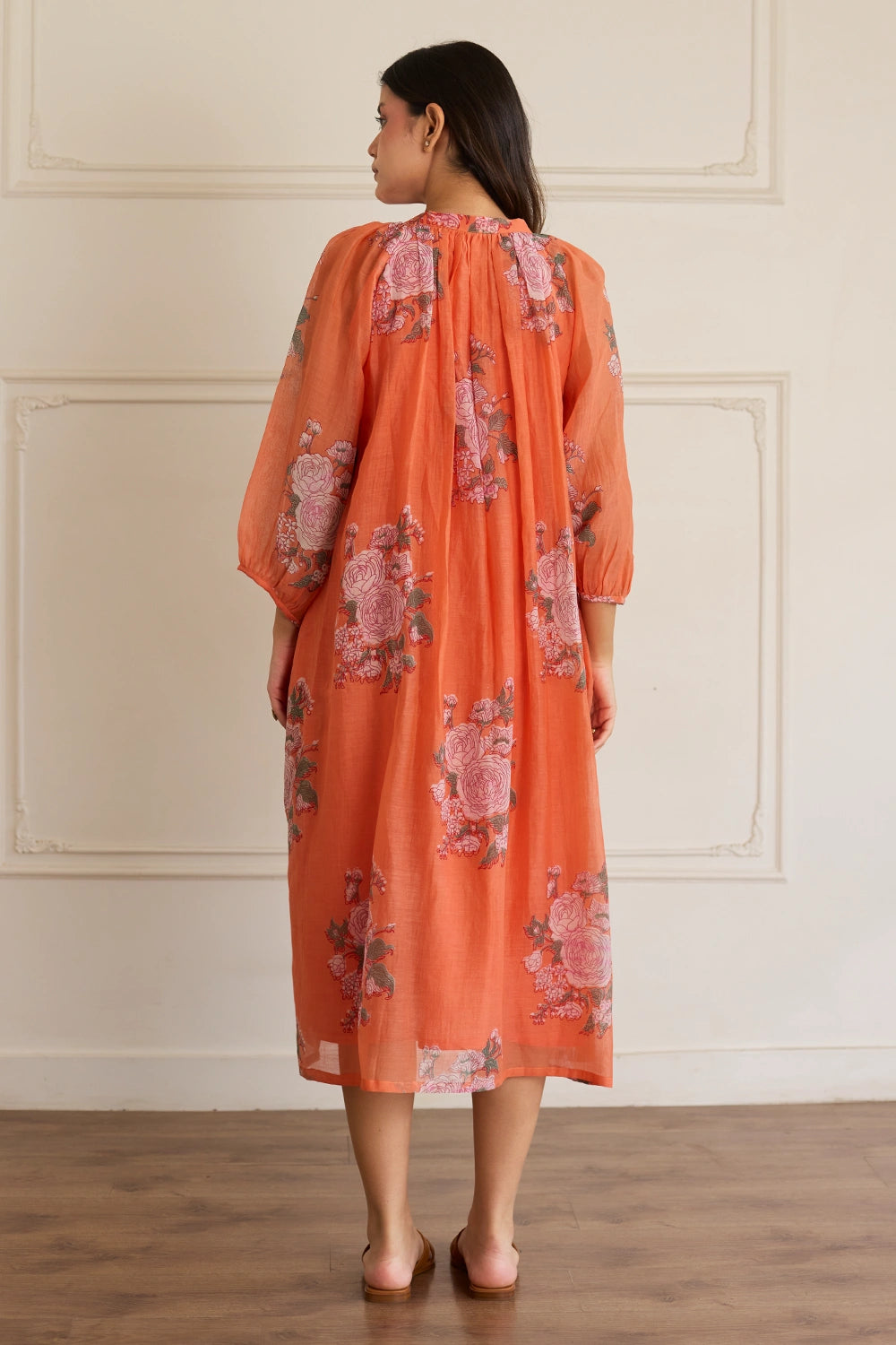 Saffron Sunset Floral Midi Dress