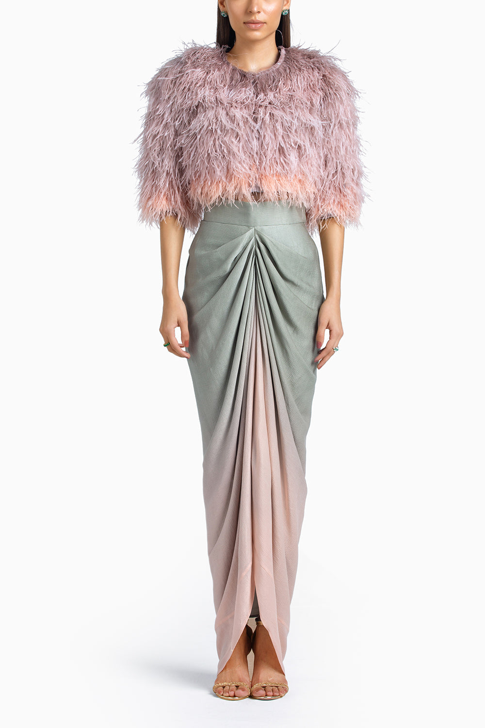 Stone To Salmon Pink Ombre Draped Skirt