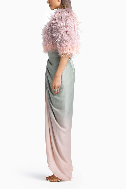 Stone To Salmon Pink Ombre Draped Skirt