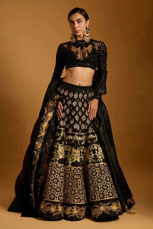 Trifecta Black Gold Zari Lehenga