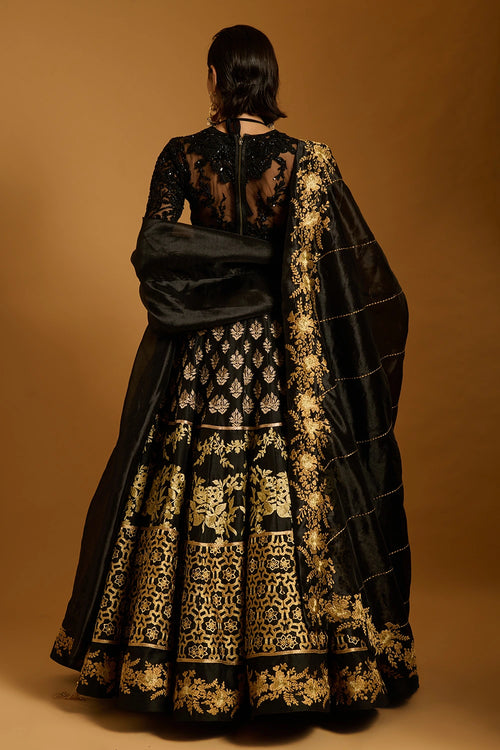 Trifecta Black Gold Zari Lehenga