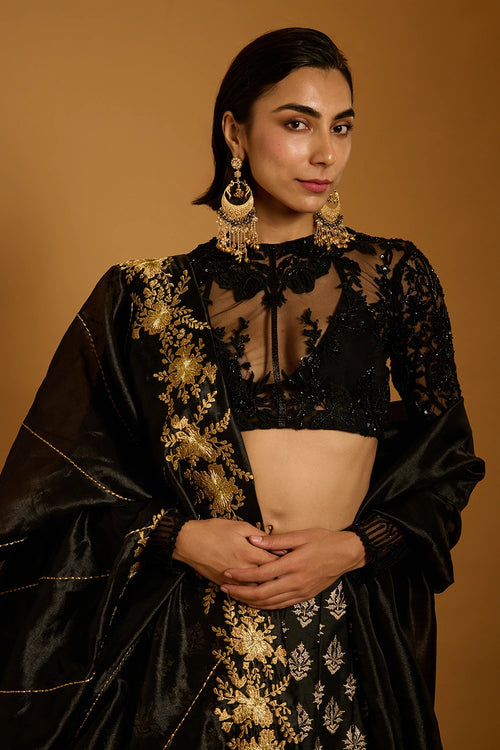 Trifecta Black Gold Zari Lehenga