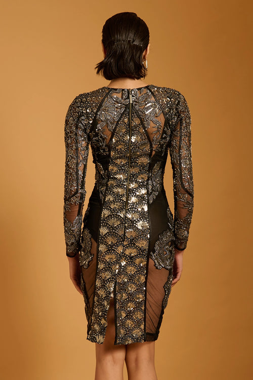 Trifecta Black-Gunmetal Sheer Dress