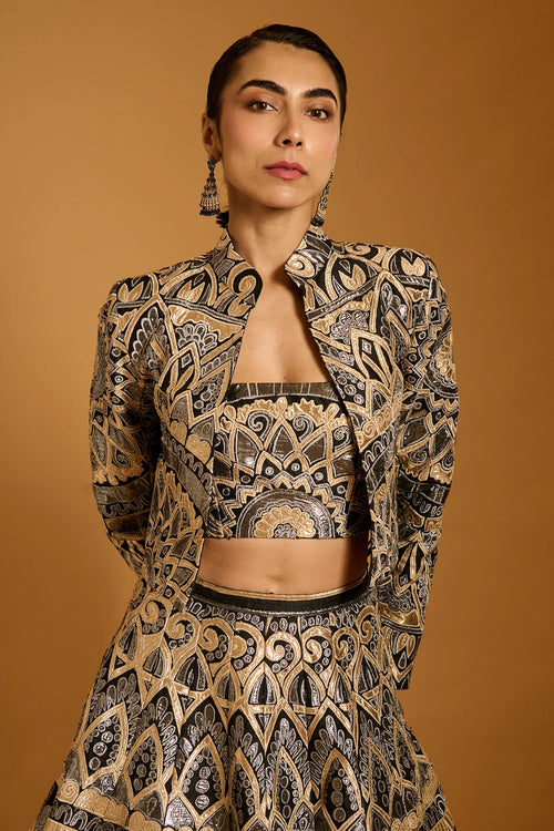Trifecta Black Applique Crop Jacket