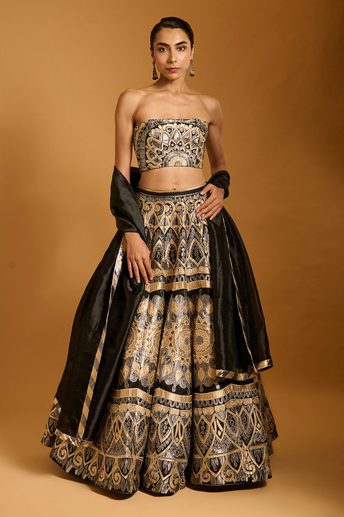 Trifecta Black Applique Lehenga