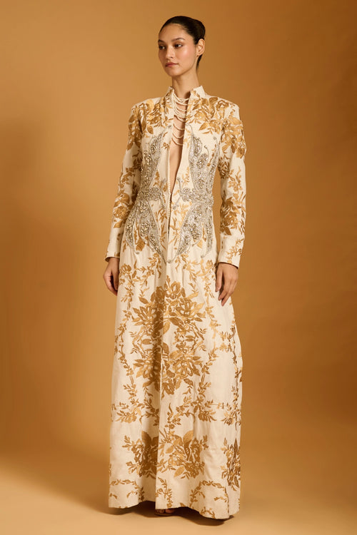 Trifecta Ivory Dragon Flies Long Jacket