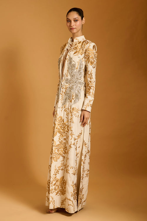 Trifecta Ivory Dragon Flies Long Jacket