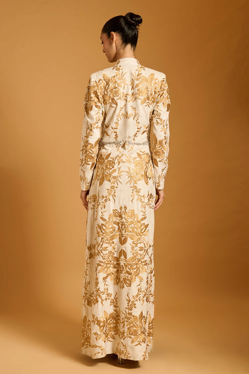 Trifecta Ivory Dragon Flies Long Jacket