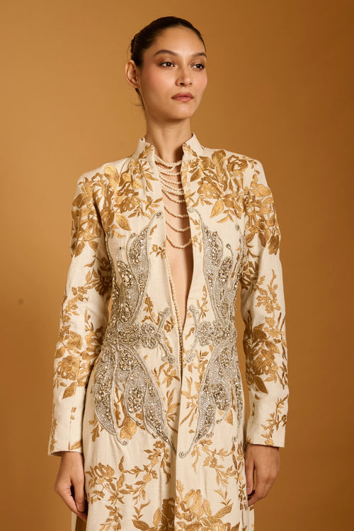 Trifecta Ivory Dragon Flies Long Jacket