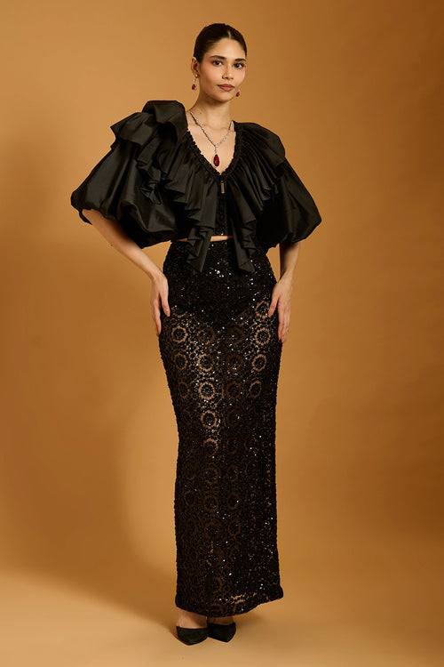 Trifecta Black Lattice Sheer Skirt