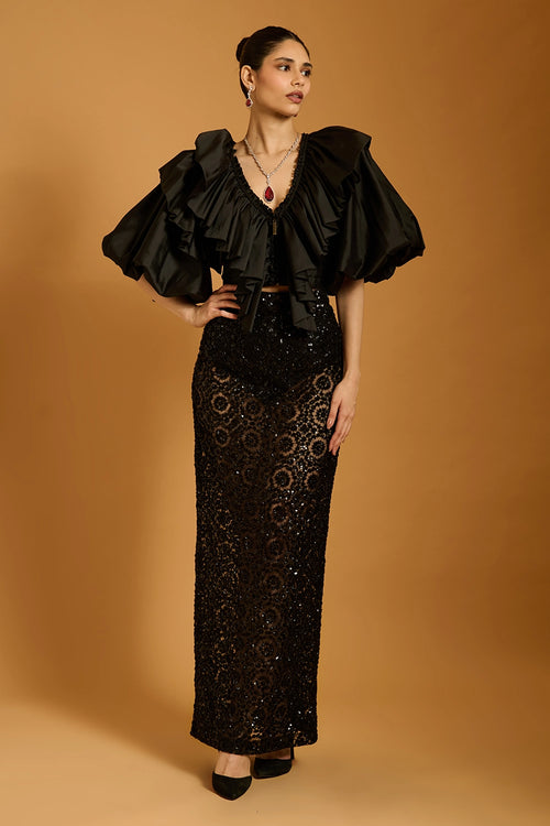 Trifecta Black Lattice Sheer Skirt
