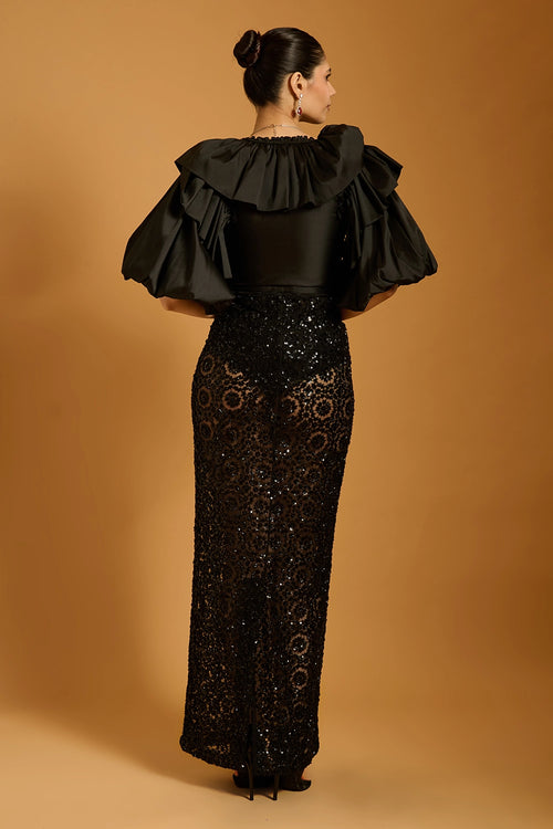 Trifecta Black Lattice Sheer Skirt