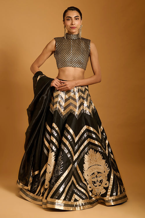 Trifecta Black Chevron Idol Applique Lehenga