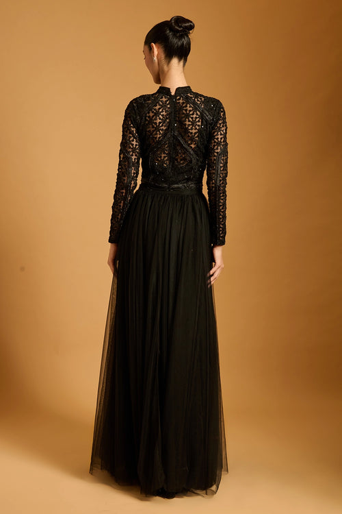 Trifecta Black Lattice Sheer Dress