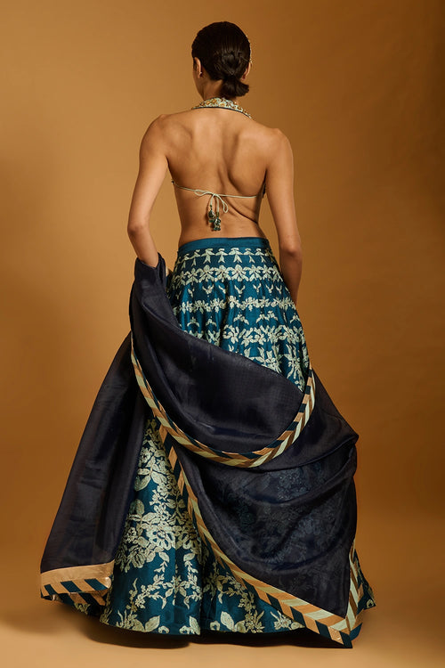 Trifecta Teal-Aqua Threadwork Crystal Lehenga