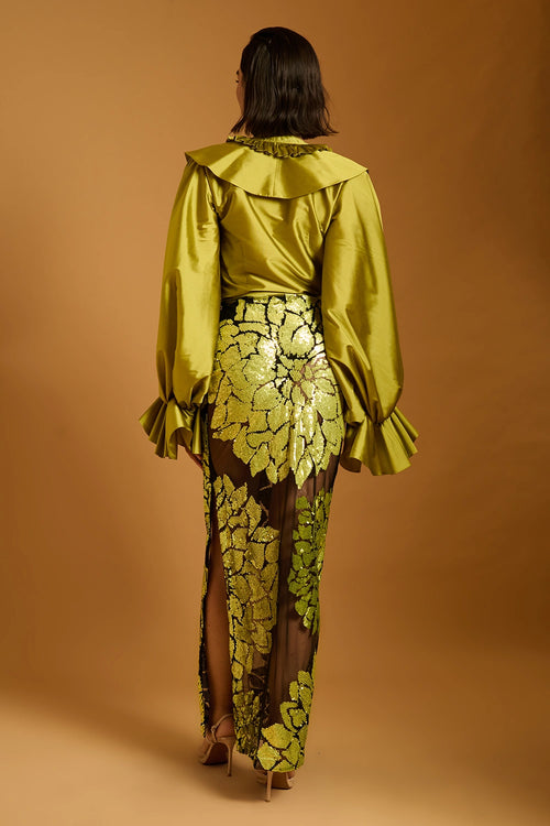 Trifecta Black-Acid Green Floral Sheer Skirt