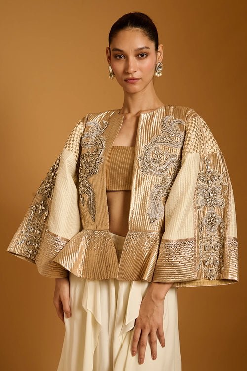 Trifecta Ivory Crystal Peplum Jacket