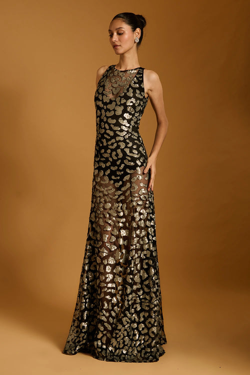 Trifecta Black Cheetah Sheer Gown