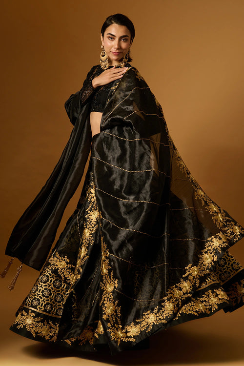 Trifecta Black Gold Zari Lehenga
