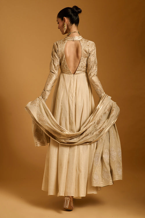 Trifecta Beige Applique Anarkali