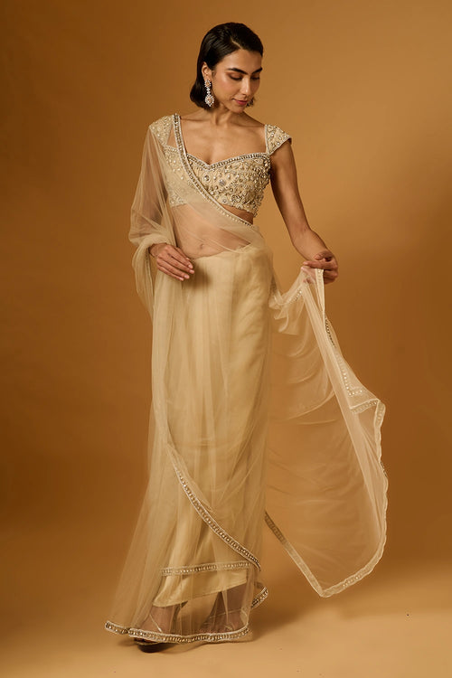 Trifecta Beige Necklace Saree