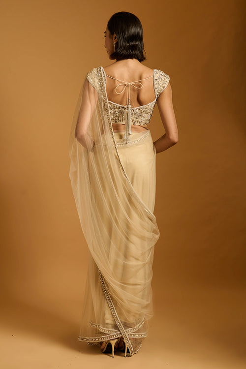 Trifecta Beige Necklace Saree