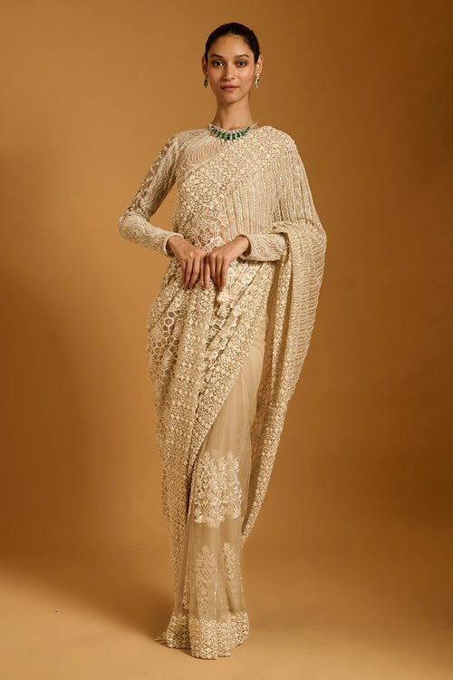 Trifecta Ivory Paneled Saree