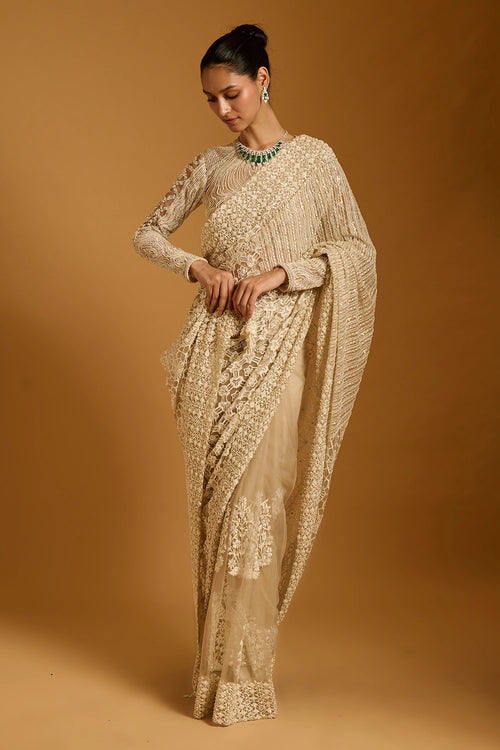 Trifecta Ivory Paneled Saree