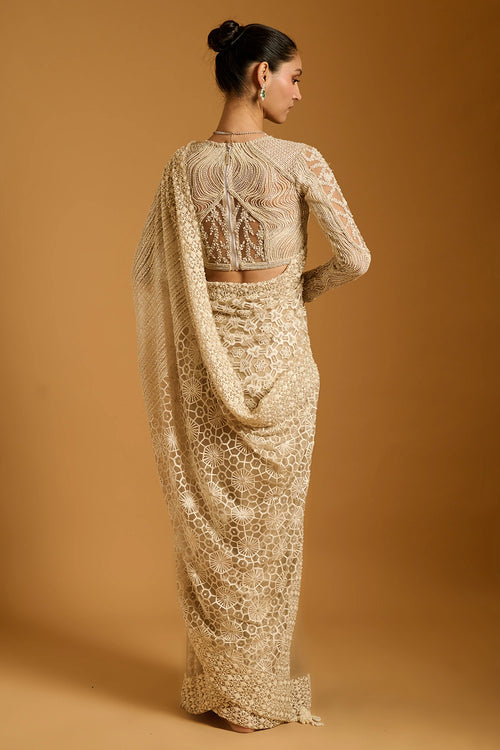 Trifecta Ivory Paneled Saree