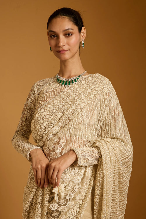 Trifecta Ivory Paneled Saree