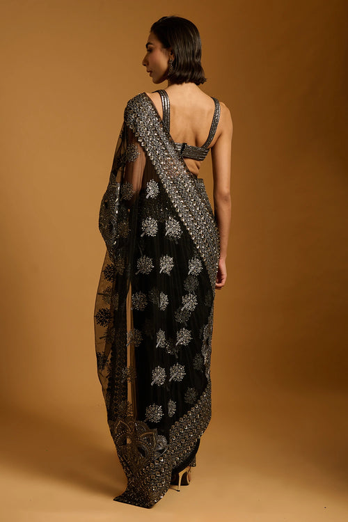 Trifecta Black-Gunmetal Sequin Bootie Saree